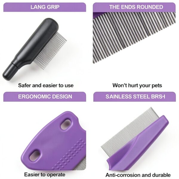 Fullhawl Dog Grooming Combs Stainless Steel Pet Hair Care-2