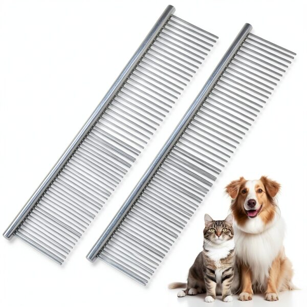 PETTOM Stainless Steel Dog Comb Dual Teeth Grooming Tool-0