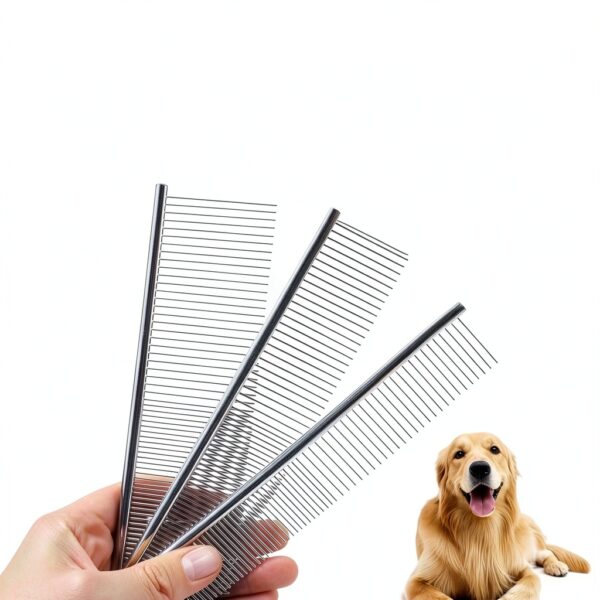 MEDUWEDU Dog Comb Stainless Steel Double Teeth Pet Grooming-1