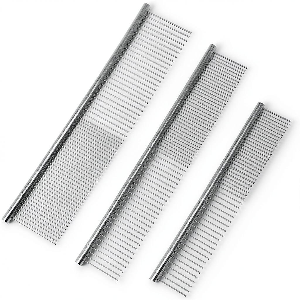 MEDUWEDU dog comb showing double teeth design and ergonomic handle