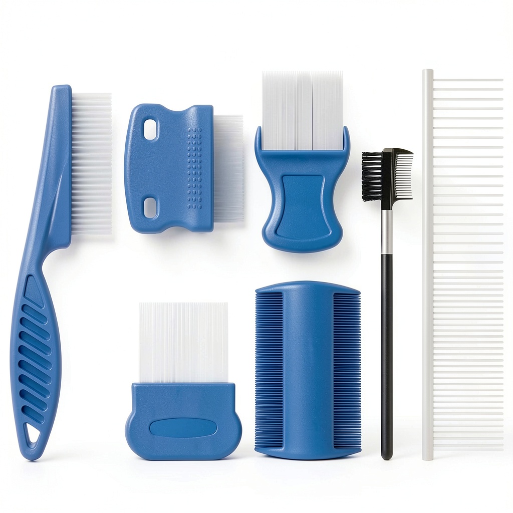 Installing WRW Pet Grooming Comb Set Stainless Steel Rounded Tips on a wooden desk