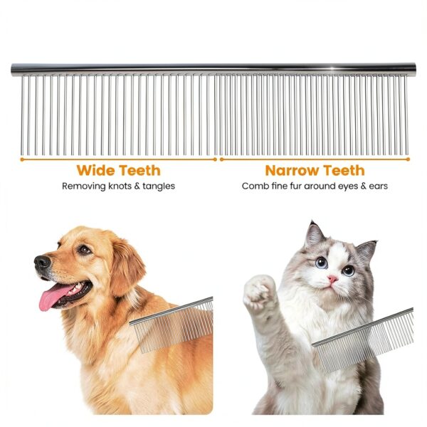 PETTOM Stainless Steel Dog Comb Dual Teeth Grooming Tool-1