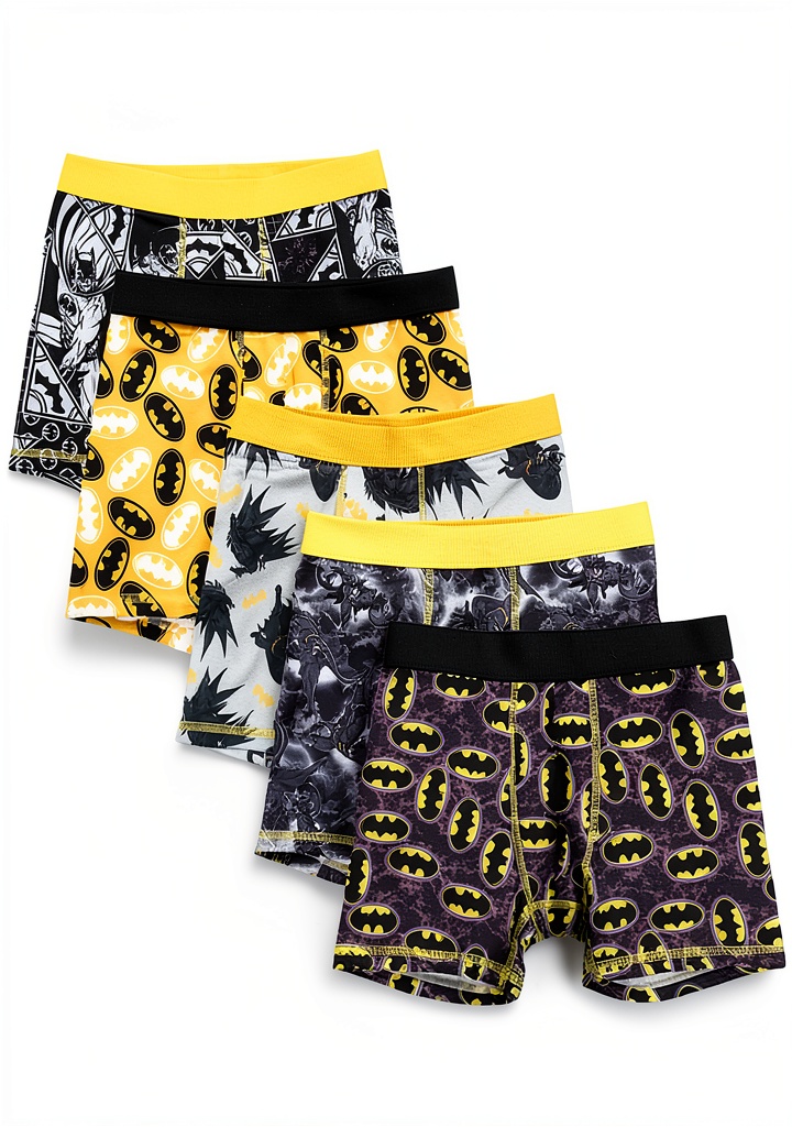 Bioworld Batman boxer briefs front and back views showing elastic waistband and graphics