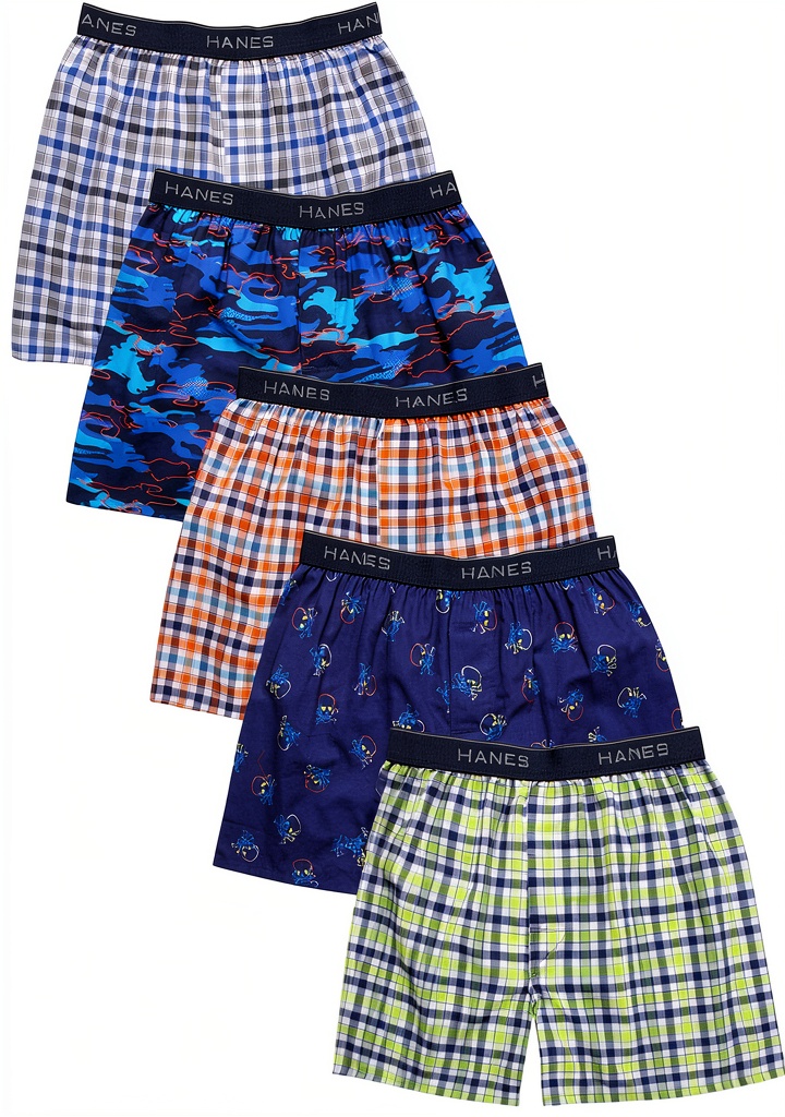 Unboxing Hanes Boys Boxer Shorts Tagless Cotton Blend Comfort Flex on a kitchen counter