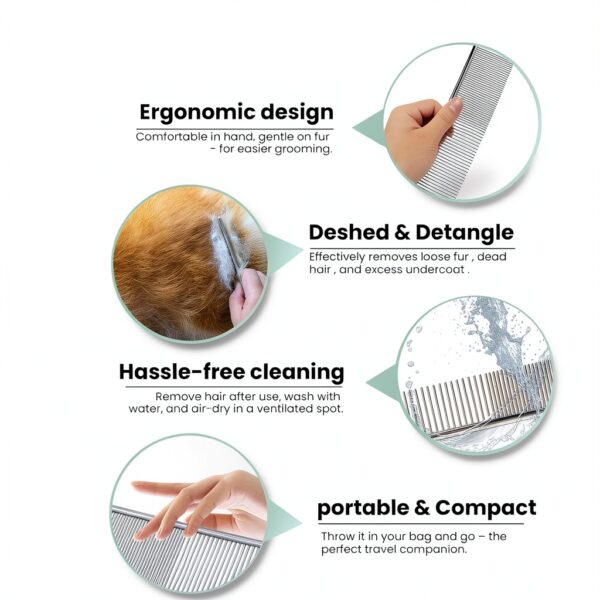 MEDUWEDU Dog Comb Stainless Steel Double Teeth Pet Grooming-5