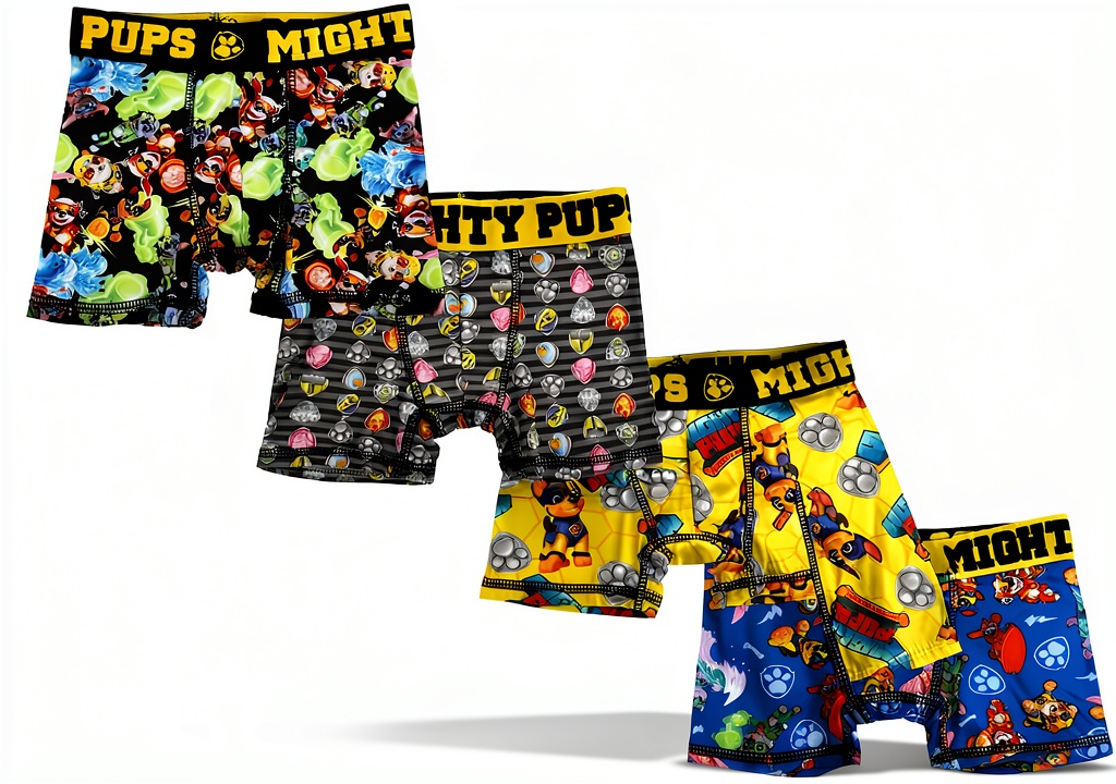 Close-up of the elastic waistband and colorful Nickelodeon graphic on the boys boxer shorts