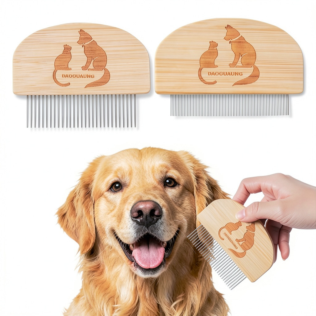 DAOGUAUNG bamboo dog combs set on a grooming table