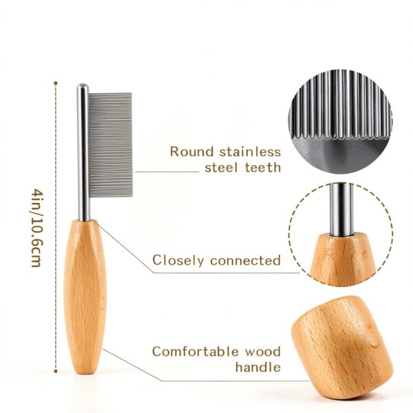 STA Pet Grooming Comb Wooden Handle Metal Teeth Detangling-1